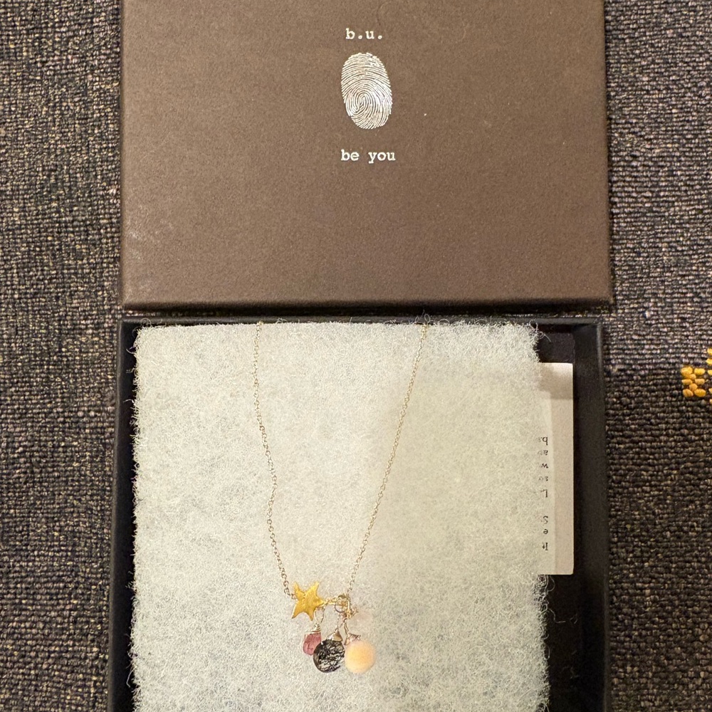 B.U Uncommon Goods Silver Necklace with Gold Star and Charms in Precious Stones